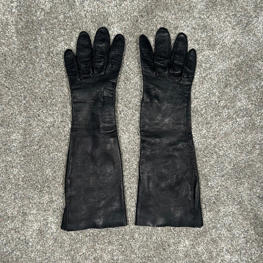 Vintage Made in Italy Black Leather Opera Gloves Long Evening Formal 15 Inch